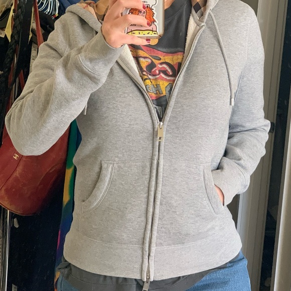 Burberry Zip Up Hoodie Grey Plaid Hood 